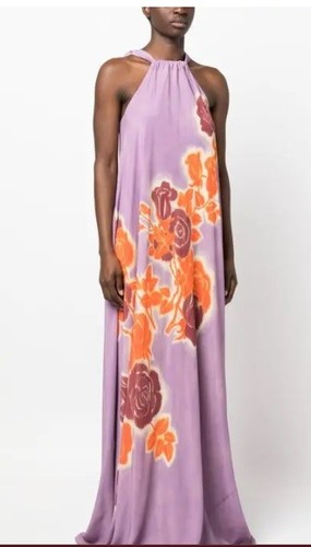 Women's Essential Antwerp Purple Floral Sleeveless Maxi Halter Dress Size 34