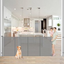 Reinforced 42  Extra Tall x 80  Wide Retractable Baby Gates with Rods to Prev...