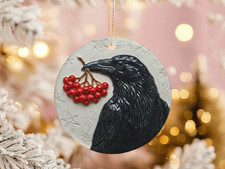 Raven Yule Ornament Rowan Berry Prophecy Pagan Solstice Norse Protection Gift