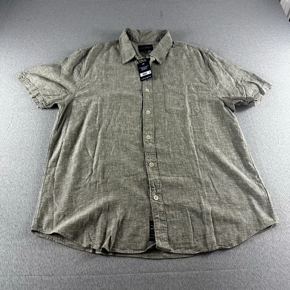 Lucky Brand Shirt Men Medium Heather Tan Linen Blend Relaxed S/S Button Up NEW - Image 2 of 4