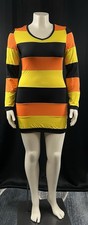 Women's Long Sleeve Bodycon Striped Dress With White Thong V-Neck Size XL