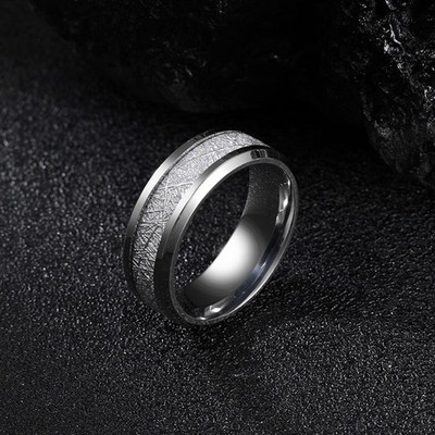 Mens Titanium Ring Mesh Band Polished Geometric 8mm Wide Gift For Him Titanium