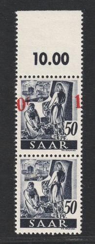 SAARLAND 235 II F ** Paar mit + ohne Aufdruck, postfrisch, Fotoattest KW 3000,-€