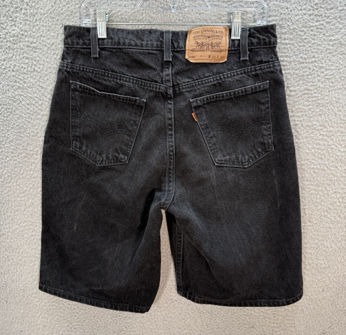 Vintage Levis 580 Shorts Mens 33 Black Baggy Fit Jorts Orange Tab Grunge 90s