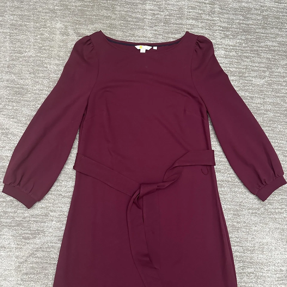 Boden Dress Womens 10 Long Burgundy Belted 3/4 Sleeve Knee Length Capsule - Image 2 of 4