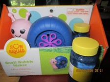 Brand New Sun Squad Snail Bubble Maker with 2 Bubble Solutions
