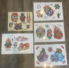 Lot of 5 Tattoo Art Designs Hand Drawn Laminated Signed by Artist Posters
