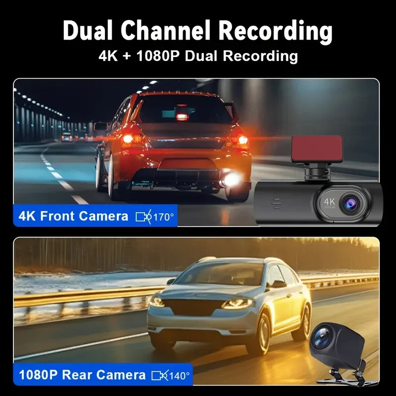 Dash Cam 4K Front and Rear Dash Camera Build-in WIFI GPS with Hardwire ...