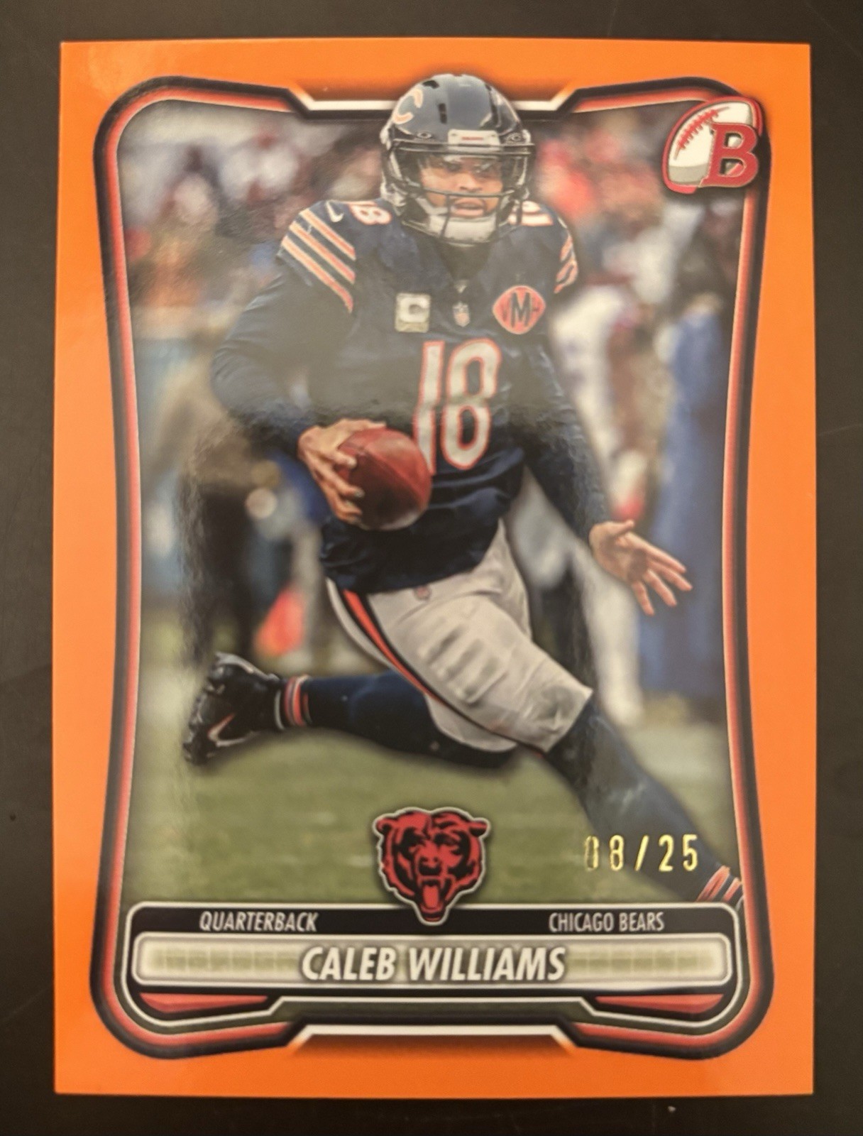 2026 Bowman Football Caleb Williams Orange Parallel /25 #15 Bears color match