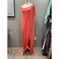 PRETTYLITTLETHING Coral One Shoulder Maxi Dress Slit Size 18