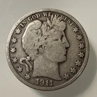 1911 Barber Half Dollar 50C Silver Coin – Fine+ Condition – Vintage US Coin