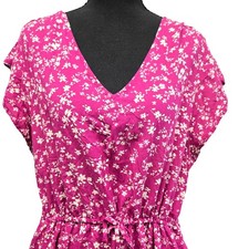GAP Pink Floral Cottagecore Mini Dress XL V-Neck Drawstring Waist Pockets