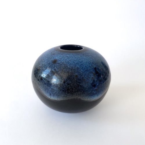 Yvon Le Douget Signed Blue-Black Enameled Sandstone Ball Vase - Contemporary - Picture 17 of 17