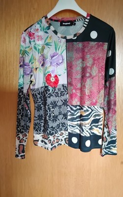 Desigual Langarmshir Gr. XL florale Motive Figurbetont Rundhals