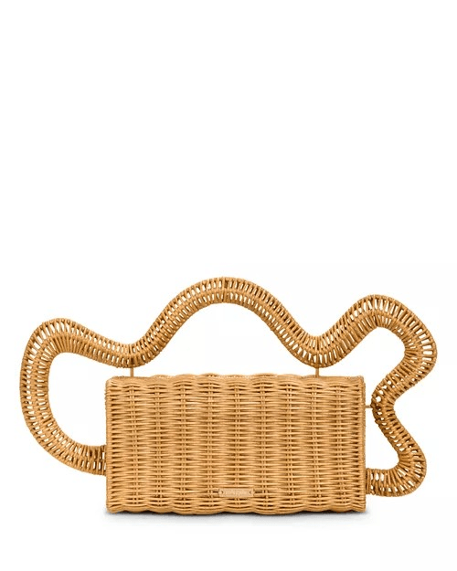 Cult Gaia Elsa Clutch Natural Rattan Sculptural Wave Handle Bag NIB Retail $495