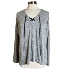 Rails Leigh Melange Gray Pullover Top Long Sleeve Lace Up Shirt Women’s Large