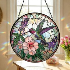 Personalized Hummingbird Lover SunCatcher Stained Glass Bird Floral Window Decor
