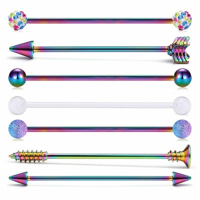 7PCS 14G 38mm Industrial Barbell Earrings Arrow Ear Cartilage Piercing Jewelry