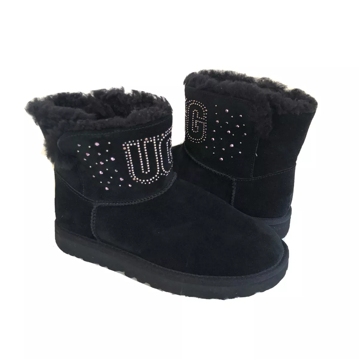 UGG CLASSIC MINI GEM CRYSTAL METALLIC STUDS BLACK BOOTS US 10 EU 41 UK 8
