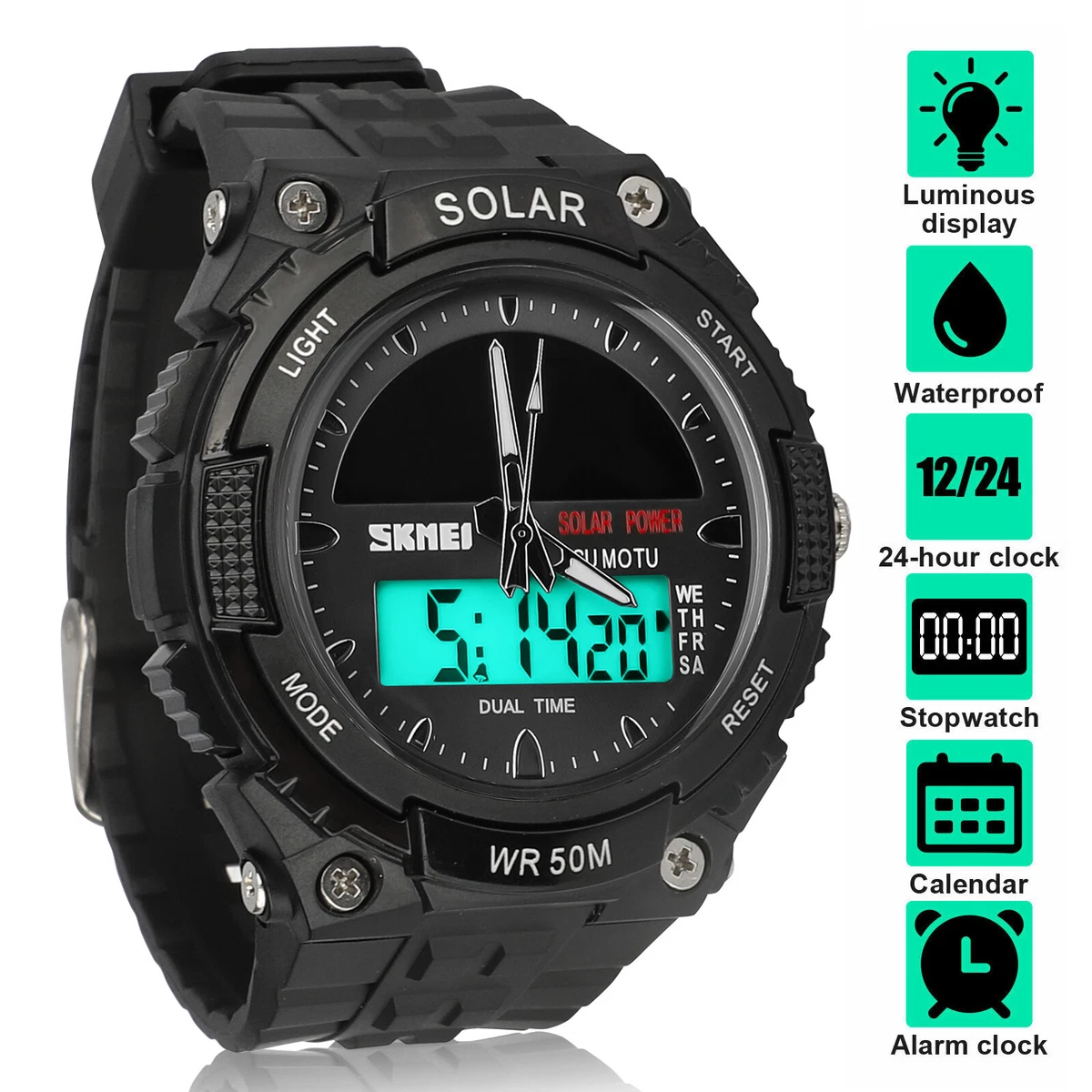 Skmei Men's Digital Sports Watch, Military Waterproof Watches LED Screen Large Face Stopwatch Alarm Wristwatch