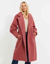 Threadbare Pink Boucle Longline Teddy Oversized Coat Newsize Uk 8 10 12 14 16