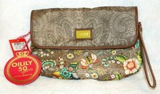 Nwt Oilily Brown Floral Clutch Bag - 6.75"x9.75"x1"