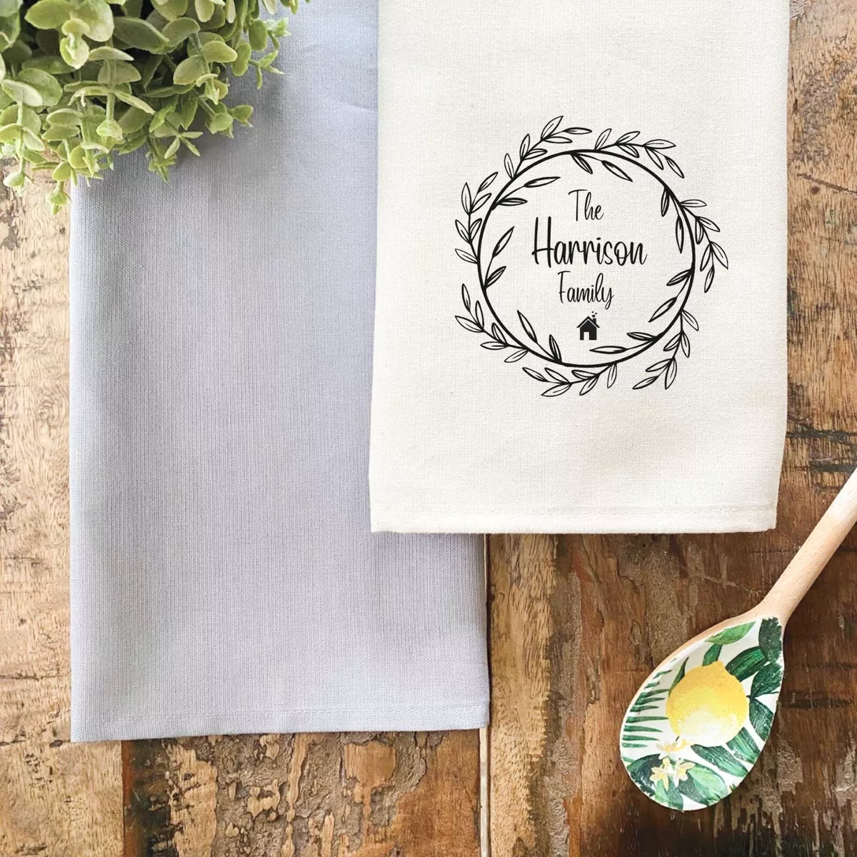New Home Gift Tea Towel Personalised Family Name Housewarming Present Family