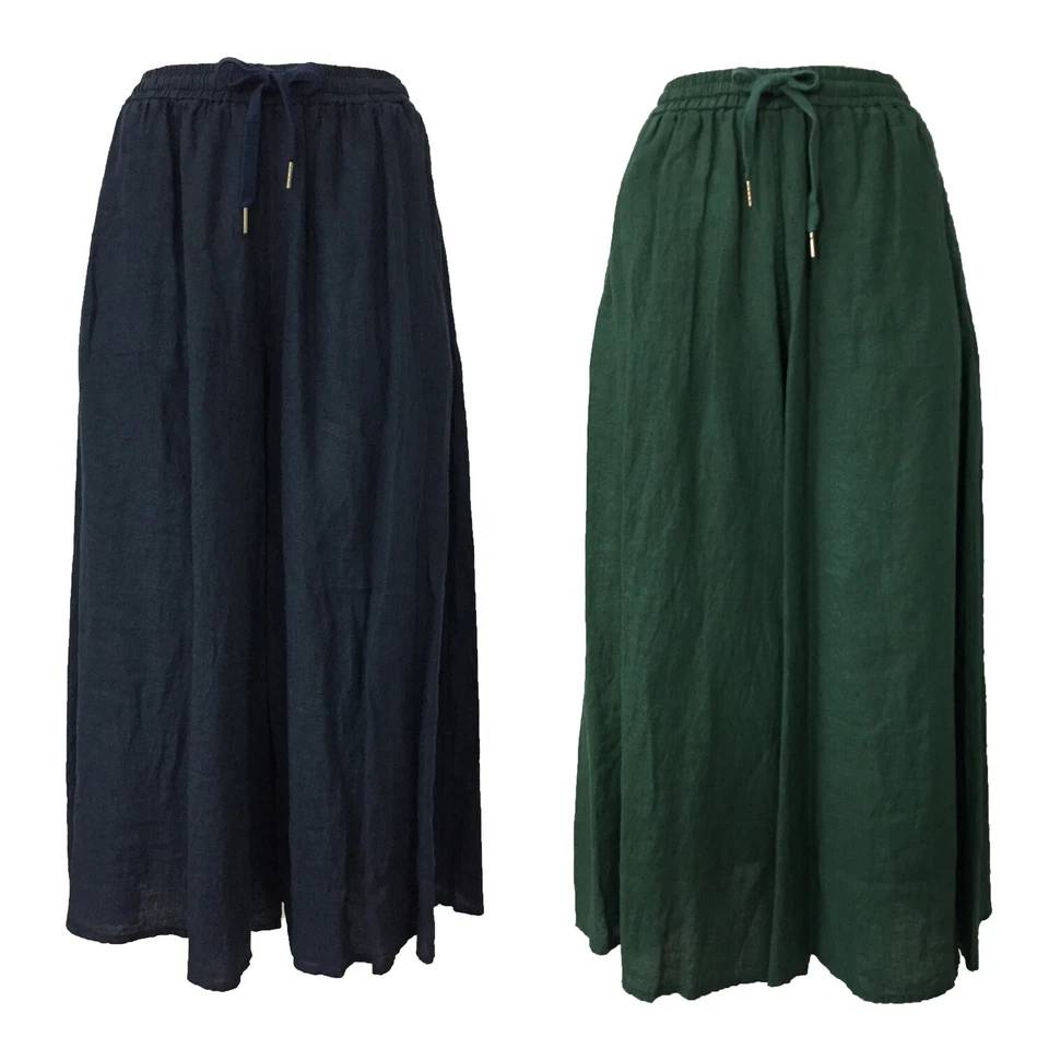 LA FEE MARABOUTEE Pantalon Jupe Femme Lin Modèle FC3120 100% Lin Made IN Italy - Photo 1/1
