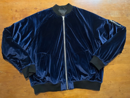 ASOS Design Men's Blue Velvet Bomber Jacket Size M - Picture 2 of 17
