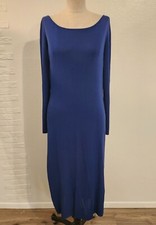 Blue Knit Long Sleeves High Slits (Both Sides) Sweater Dress Top 
