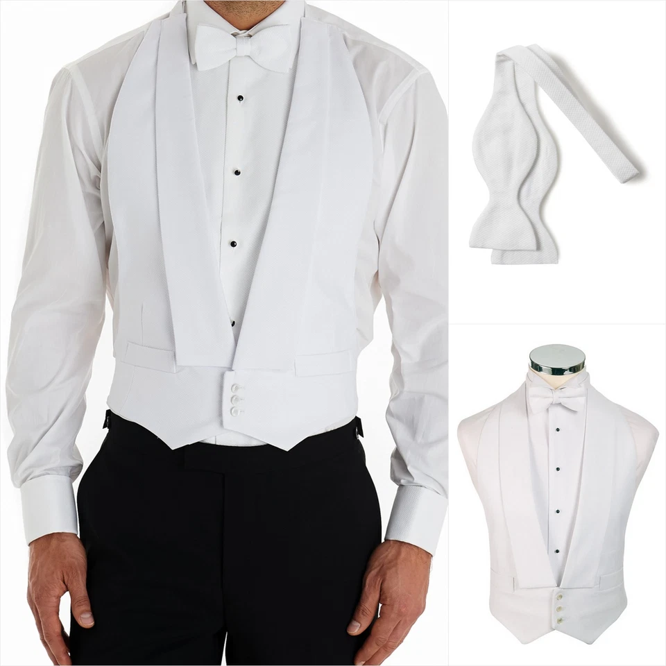 Mens LA Smith White Marcella Dress Backless Wedding Waistcoat Vest 100% Cotton  - Image 4 of 4