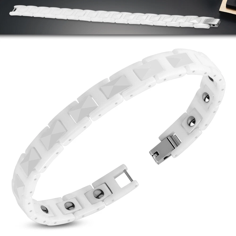 Bracciale Grumetta Da Uomo E Da Donna In Ceramica Bianca Croce Nera Magnetica 18 Cm 3701638108126