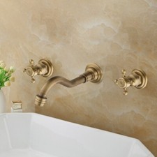 Wall Mount Bathroom Basin Antique Brass Sink Tub Faucet Dual Handle Mixer Tap