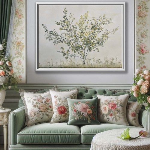 Botanical Canvas Print Minimalist Wall Art Greenery Painting Light Green Decor - Picture 8 of 9