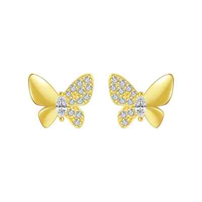 Solitär-Ohrstecker 9 kt Gelbgold & Silber Schmetterlingsschliff CZ 7 mm