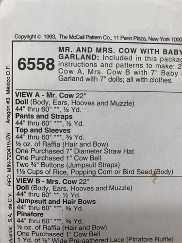 McCall's Crafts A Moo-ing Tale Mom Dad Baby Cows #6558 Country Vintage 1993 - Picture 5 of 8