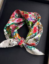 100 Silk Scarf Women red flower Flower Kerchief Square Bandana Wrap 53X53cm