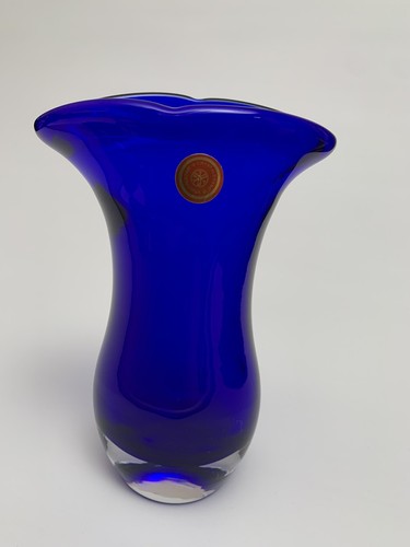 Vaso vintage blu cobalto MCM Art Déco cristallo marca made in China - Foto 2 di 12
