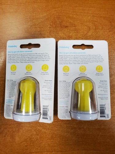 2 Pack: Frida Baby Double Sided Finger Toothbrush Manual Yellow *3+ Months- R1P3 - Picture 2 of 2