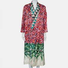 Gucci Multicolor Printed Silk Open Front Coat L