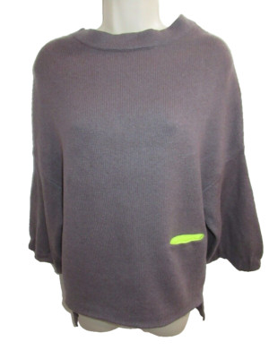 Dear 100% Cashmere Chunkier Knit Gray Neon Crew Neck 3/4 Sleeve Sweater Size M