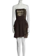 Alice + Olivia “Maggie” Chocolate Brown Strapless Sequin Mini Silk dress Sz 2