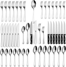 49 Piece Silverware Set - Service for 8 - Stainless Steel Flatware Serving Se...