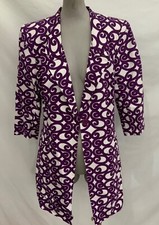 Lafayette 148-long Jacket Coat Duster W 3/4 Sleeves In Purple & White-sz 10-used