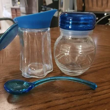 Glass Cream & Sugar Blue Vintage 