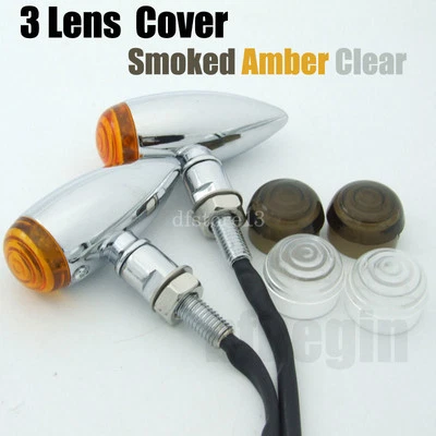 Universel chrome moto clignotants LED Indicateur Pour Bobber Chopper+3 lentilles - Photo 1/4