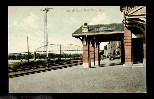 U.S.PPC GET OFF HERE RED WING ,MINN. ( TRAIN STATION ) cds BENA MINN.1909