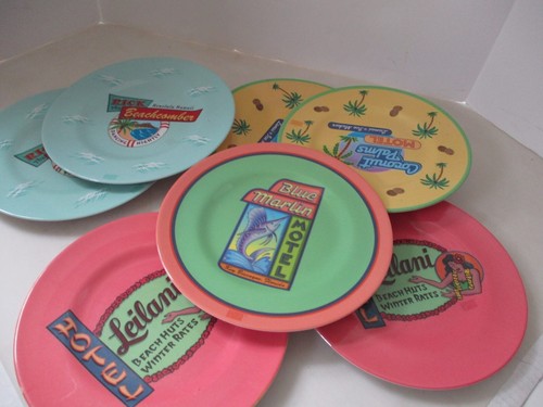 Juego de 7 platos de postre tropicales de verano Sakura Melamine Evolution 8,5x8,5 de colección - Imagen 4 de 10