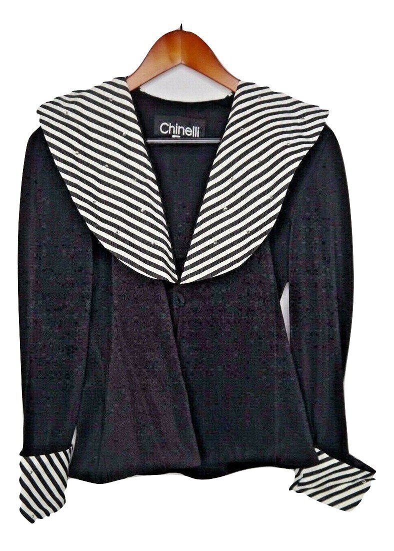 Vintage 8 Jacket Chinelli Black White Striped 80s Glamour Vintage 8 Jacket Chinelli Black White Striped 80s Glamour