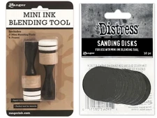 Tim Holtz Ranger 2 MINI INK BLENDING TOOL + 10 DISTRESS SANDING DISKS Bundle Set